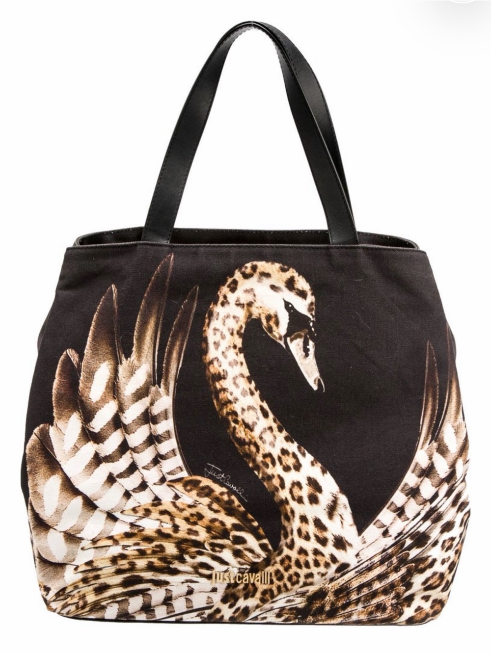 Just Cavalli Black Tote Swan Print